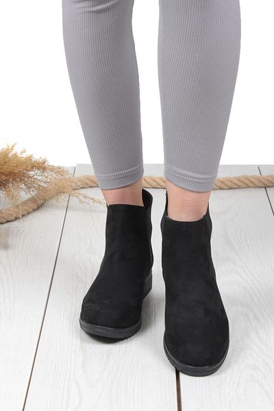 ayakkabiyolla Women's Black Suede Boots with Elastic Sides