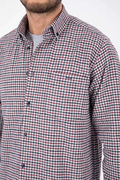 Varetta Men's Gray Checkered Winter Pocketed Long Sleeve Classic Cut Shirt