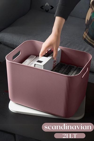 LİGROUND Scandinavian 21 Lt Multi-Purpose Plum Storage Box - Organizer - Laundry Basket with Lid