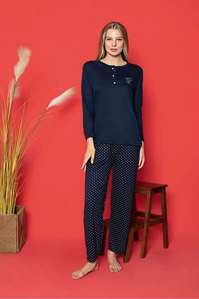 Farya Home Dreamy Long Sleeve Polka Dot Buttoned Collar Pajama Set