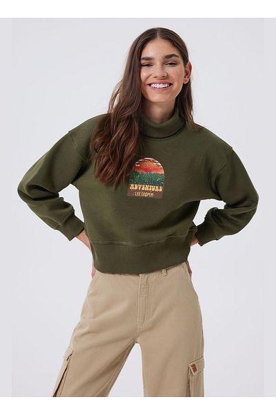 Lee Cooper Turtleneck Khaki Women's Sweatshirt 241 Lcf 241013   Gloria Khaki