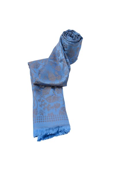 Ramada İpek Women's Silky Shiny Jacquard Shawl Indigo
