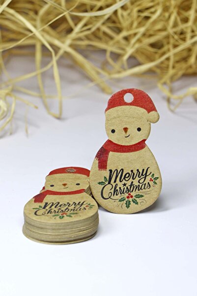 Vice Новогодишна етикетка с мотив снежен човек - Весела Коледа - Крафт етикетка за коледни подаръци (3,8X6,5 см) 60 броя -