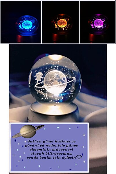 Lapidaria Satürn Temalı Işıklı 3D Led Işıklı Cam Küre