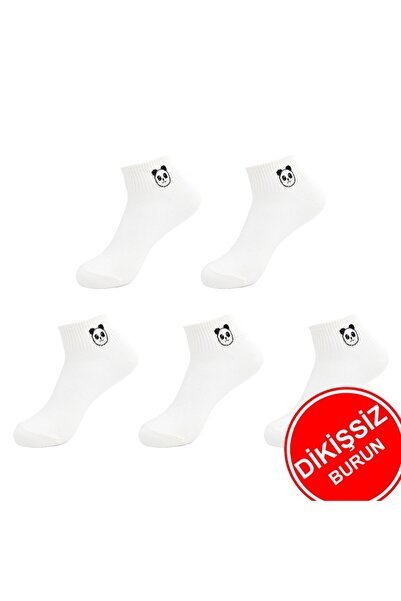 çorapmanya 5 Çift Panda Desenli Siyah Beyaz Unisex Kolej Tenis Çorap