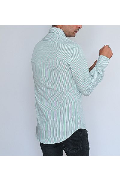 Camicissima Green Striped Slim Fit Men's Shirt
