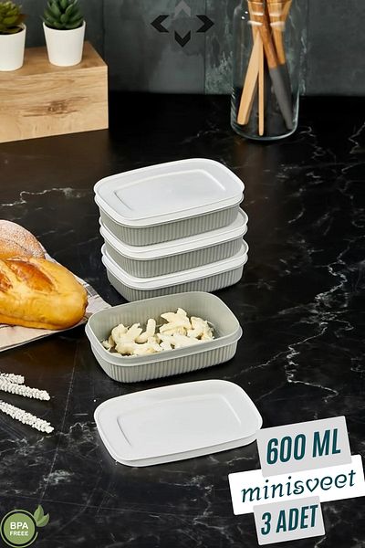 LİGROUND 3 Pieces 600 ml Gray Refrigerator Breakfast Storage Container with Lid - Organizer - Breakfast Food Container