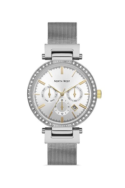 North West ÇELİK KORDONLU GOLD DETAYLI TAŞLI KADIN KOL SAATİ