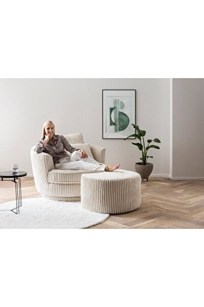 EMBA LUXURY - NEHİR TEDDY KUMAŞ YUVARLAK BERJER-PUFLU