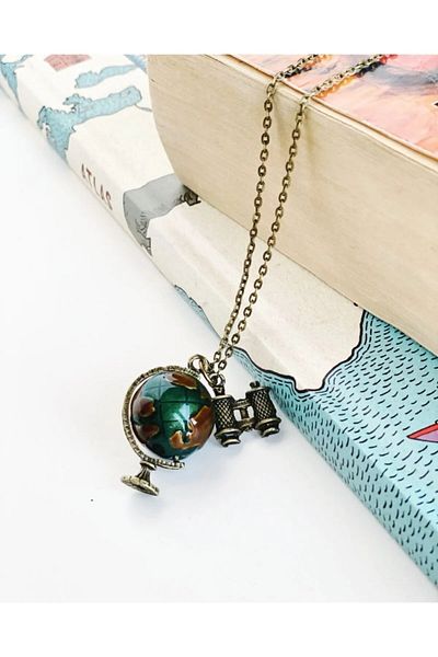 Herşey Nota World Shaped Necklace with Binoculars 70 cm Traveler Necklace