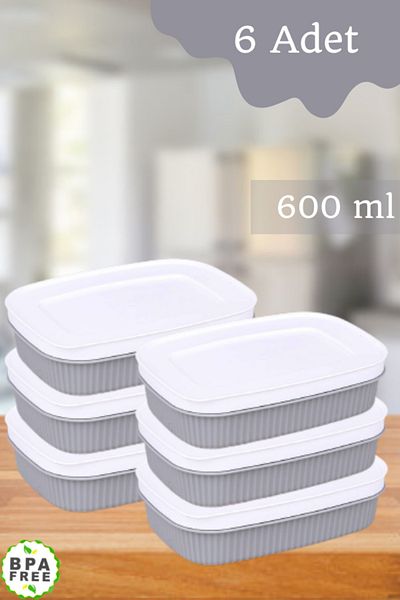 LİGROUND Minisweet 6-Piece 600 ml Gray Mini Storage Container with Lid - Breakfast - Refrigerator Container Kitchen Organizer