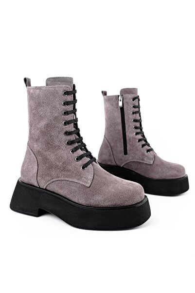 Sibel Durmaz SANDRA Gri Gerçek Deri Postal