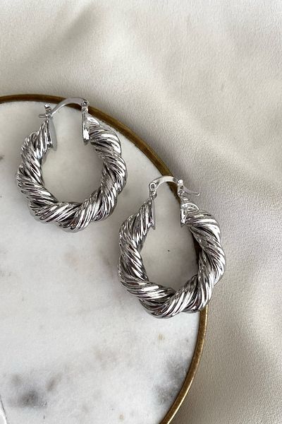 gaila design Steel Silver Color Twist Hoop Earrings