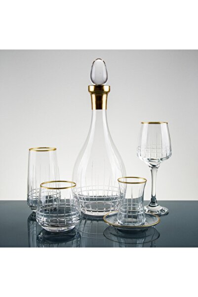 sudecamdizayn 61 Parça 12 Kişilik Sude Kesme El Dekor Cam Su Takımı