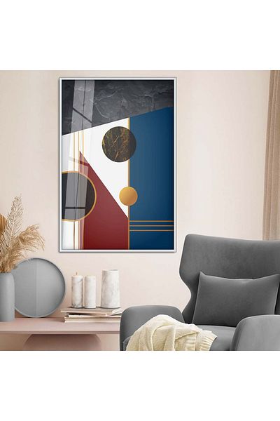 Zevahir Mobilya Dekorasyon Desen modern cu cadru metalic argintiu, model geometric, pictură din sticlă irezistibilă