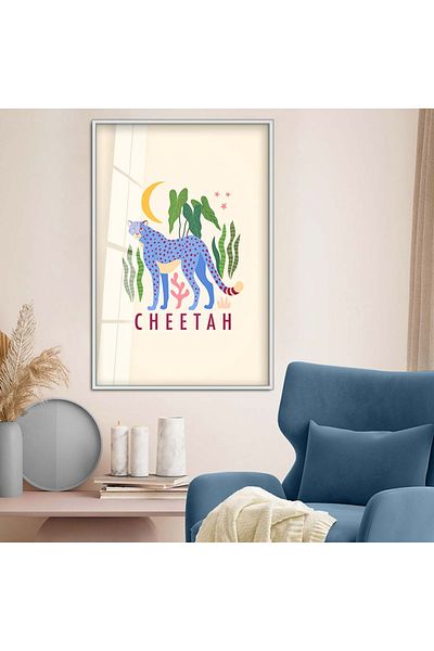Zevahir Mobilya Dekorasyon Colaj cu cadru metalic argintiu Desen Figura Cheetah Tema Pictură din sticlă irezistibilă
