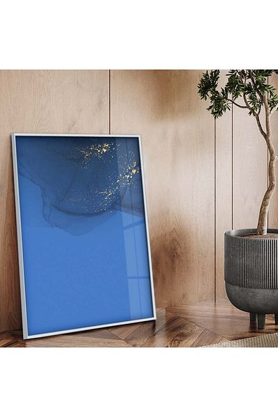 Zevahir Mobilya Dekorasyon Desen abstract cu cadru metalic argintiu Tema albastră Pictură pe sticlă irezistibilă