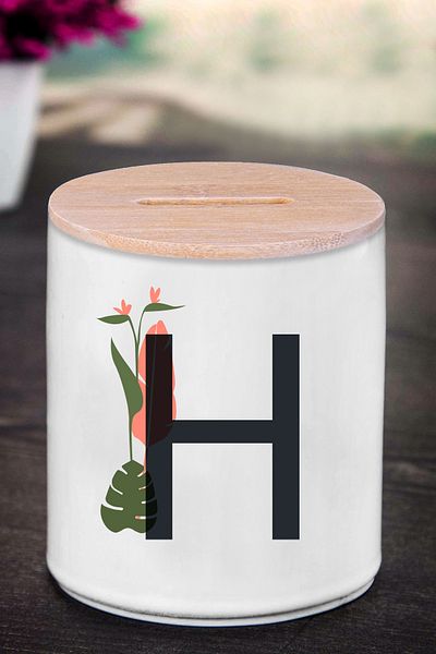 yhfoto Κουμπαράς με γράμμα H (ΚΕΡΑΜΙΚΟ) - Doğaçiçek H - K278