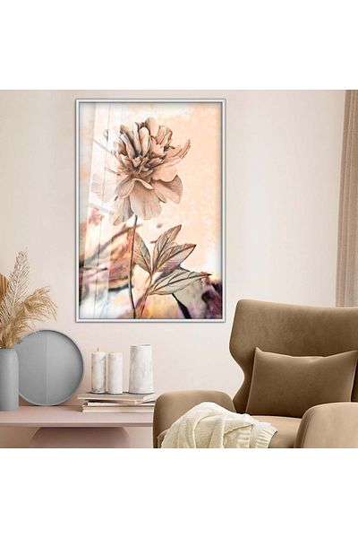 Zevahir Mobilya Dekorasyon Model de flori cu rame metalice argintii Desen modern Pictură din sticlă irezistibilă