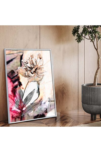 Zevahir Mobilya Dekorasyon Model de flori cu rame metalice argintii Desen modern Pictură din sticlă irezistibilă
