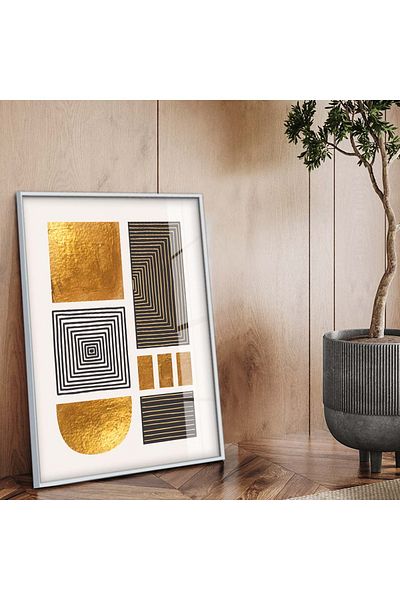 Zevahir Mobilya Dekorasyon Desen geometric cu cadru metalic argintiu Desen cu temă abstractă Pictură pe sticlă irezistibilă