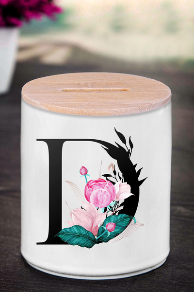 yhfoto Kasica prasica sa slovom D (KERAMIKA) - Cvjetni uzorak D - K68