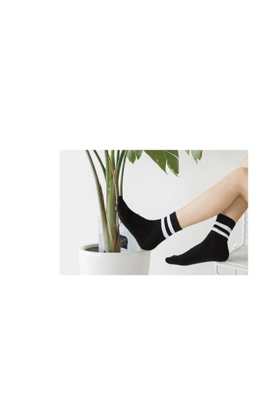 REYNBOO SOCKS 3 Pairs Unisex Black Top White Striped Washable College Tennis Socks