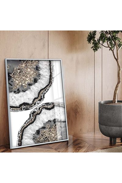 Zevahir Mobilya Dekorasyon Tema abstractă cu cadru metalic argintiu Desen modern Pictură pe sticlă irezistibilă