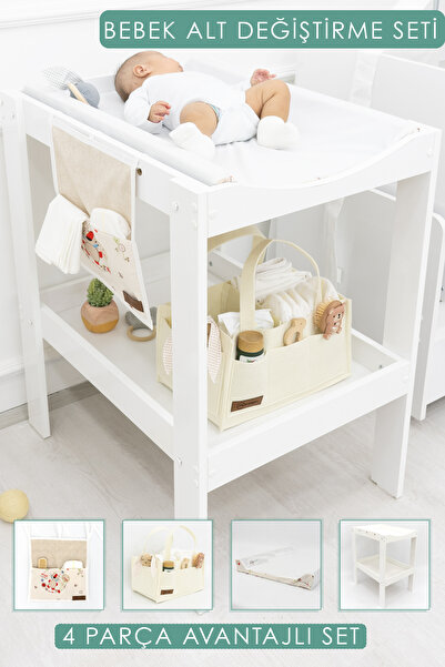 mordesign Bebek; 4'lü Avantajlı Set, Bebek Alt Değiştirme Masası, Pedi, Bağla...