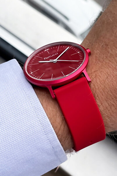 Ferrucci Unisex Wristwatch 3 Atm Waterproof Red Color Silicone Band Aluminum Case FRE2030C2