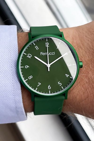 Ferrucci Unisex Wristwatch 3 Atm Waterproof Green Color Silicone Band Aluminum Case FRE2029C2