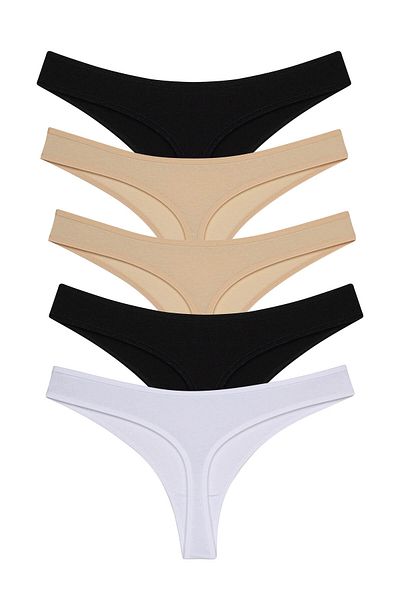 pink mood Women's Cotton Brazilian Thong 5 Pack Set