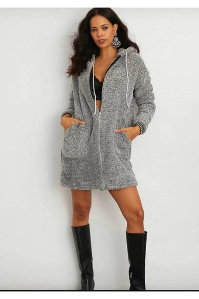 gençmode Hooded Plush Cardigan
