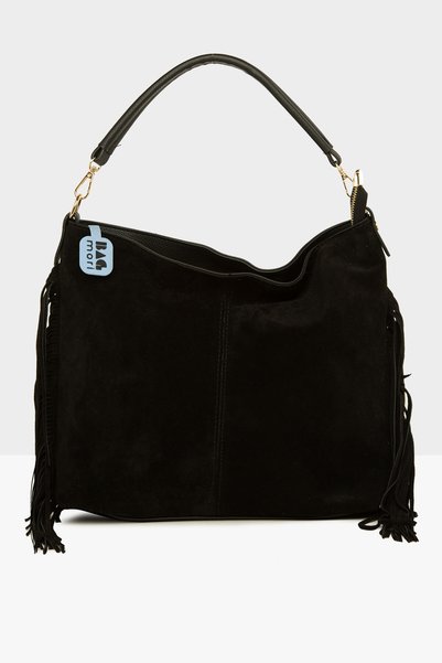 Bagmori Black Women's Genuine Leather Side Tassel Tote Bag M000008144