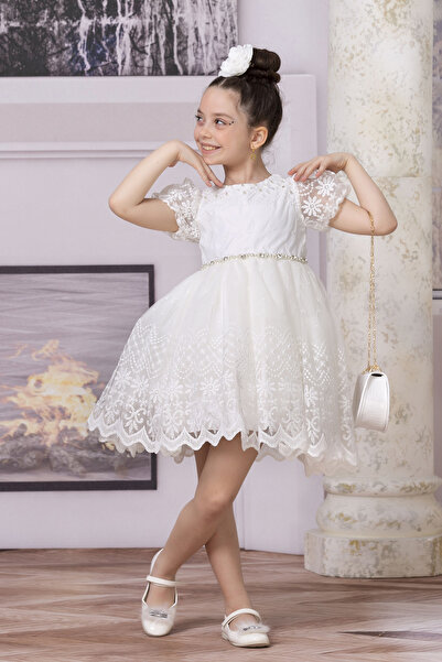 SÜSLÜ PİNK KİDS KIZ ÇOCUK BALON KOL TÜLLÜ ELBİSE
