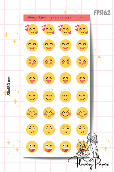 Flowery Paper Emoji Sticker Sayfası- Defter ,Ajanda , Journal,Scrapbook için ...
