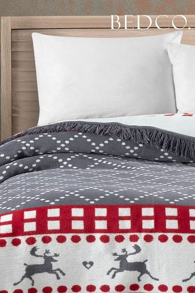 BEDCO Christmas New Year Cotton Double Blanket Double Sided Red Blue