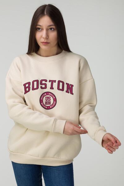 Adrift Ženska bež majica Štampano okrugla kragna Oversize kroj mdgnbej