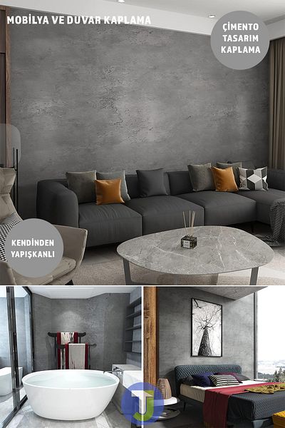 Technojet Αυτοκόλλητο Cement Look Κουζίνα Μπάνιο Ντουλάπι τοίχου Επιτραπέζιο φινίρισμα 60cmX100cm