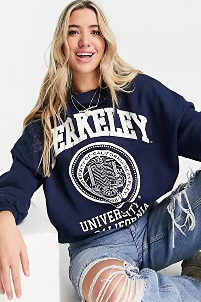 Tarzsokak Hanorac oversize unisex, albastru marin, cu imprimeu Berkeley, alba...