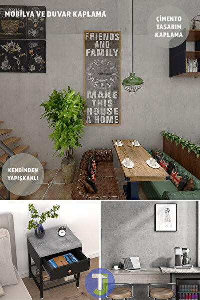 Technojet Kendinden yapışkanlı Çimento Görünümlü Mutfak Banyo Duvar Dolap Masa Kaplama 60cmX500cm