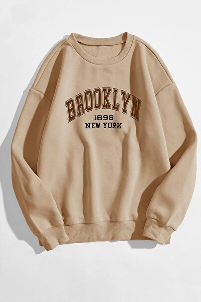 Adrift Unisex Mink Oversize kroj Smeđa Brooklyn Štampano Dukserica yenibrookl...