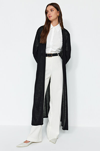 Trendyol Modest Black Slit Detailed Long Thin Knitwear Cardigan TCTAW24TH00087