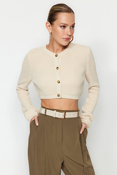 Trendyol Collection Beige Knitwear Super Crop Cardigan - Twoaw24Hi00419