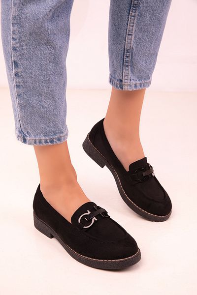SOHO Black Suet Women's Loafer Shoes 18479