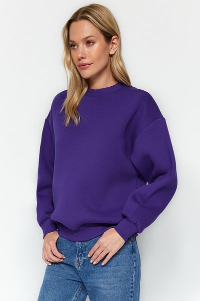 Trendyol Collection Fialová tlustá fleecová vnitřní mikina Regular/Normal Fit Crew Neck Basic Pletená mikina TWOAW24SW00101