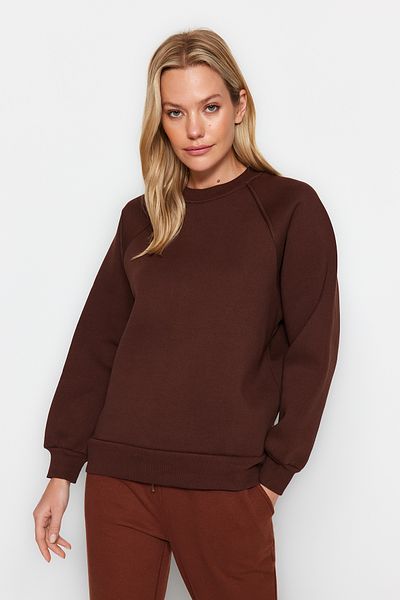 Trendyol Collection Φούτερ με λαιμόκοψη σε σκούρο καφέ χρώμα - TWOAW24SW00104