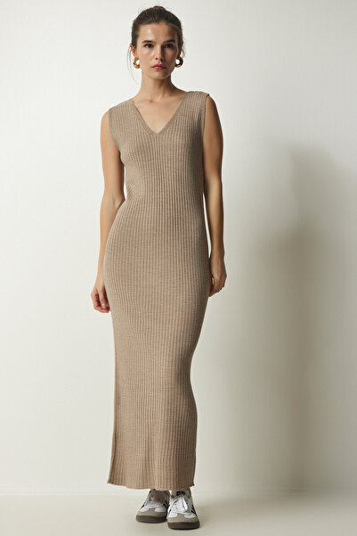 Happiness İstanbul Női nercbordás kötött pulóver ruha KG00006