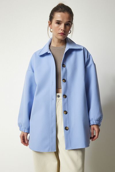 Happiness İstanbul Dámská nebesky modrá oversize košilová bunda s kapsami DD01263