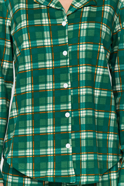 Trendyol Collection Zöld kockás pamut ing és nadrág pizsama szett - THMAW24PT00252